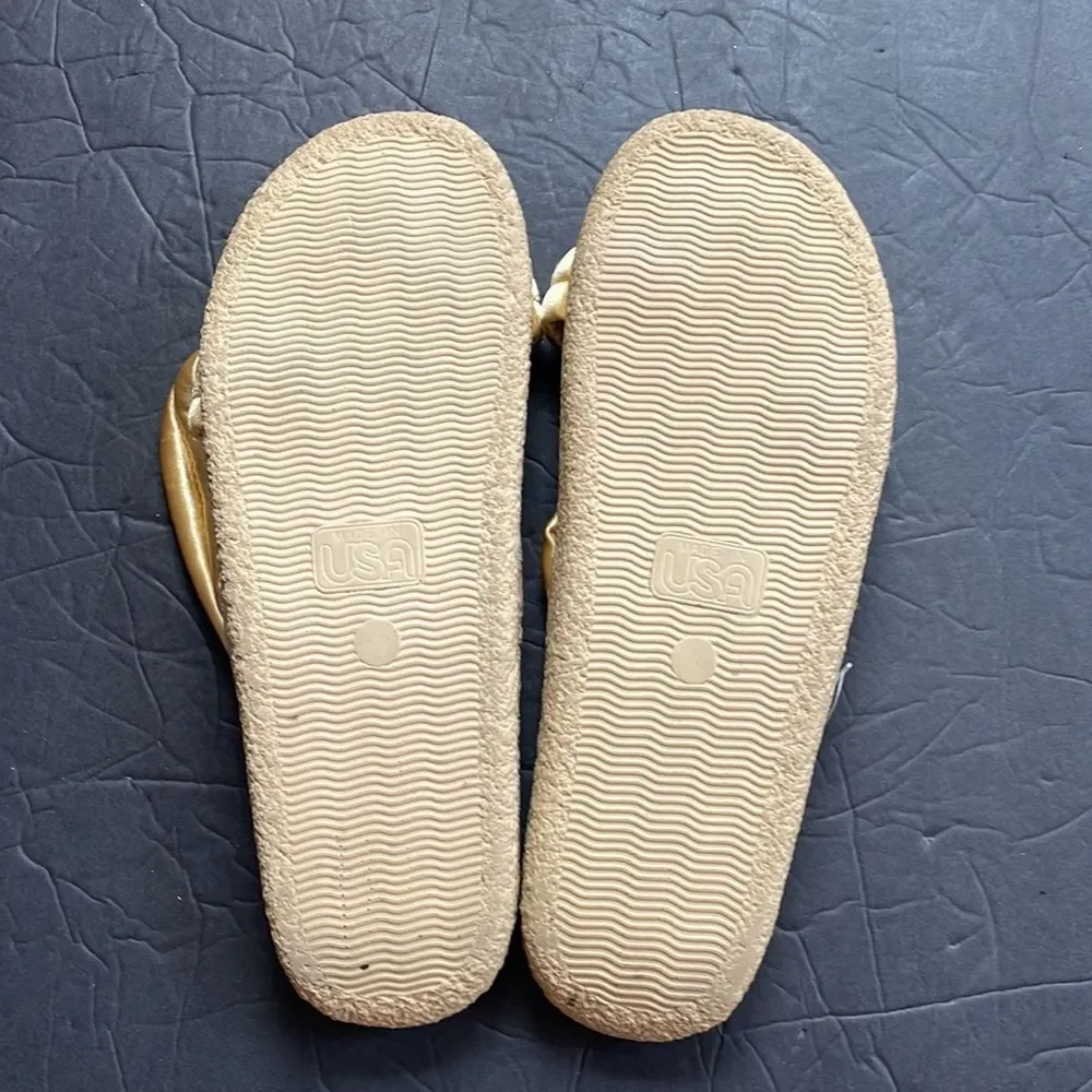 Island Hawaii Gold Fabric Puff Slide Womens Sz 9 Cushioned Slide Slippers